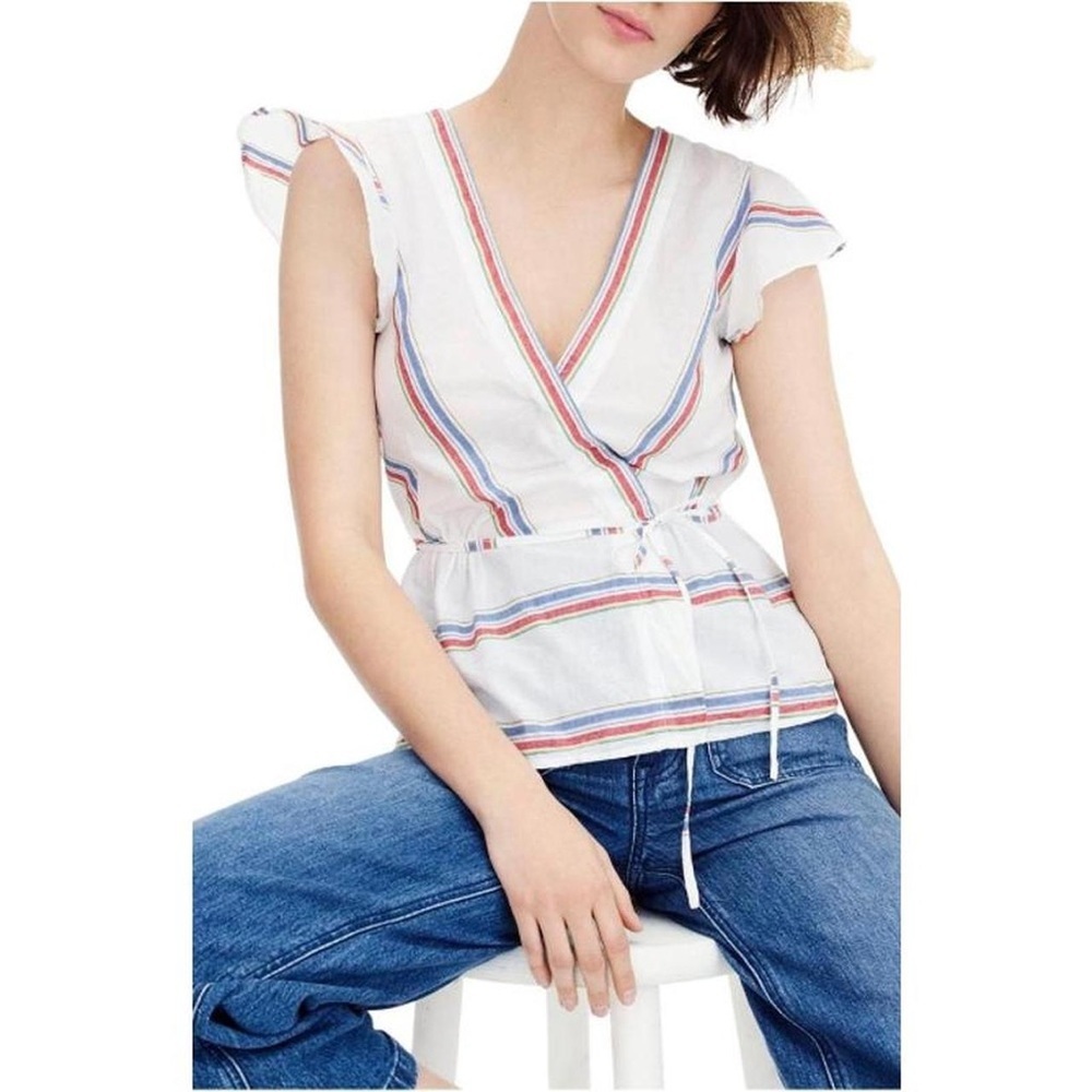 J. Crew women’s classic fit White Top with Multicolor Stripes 6
